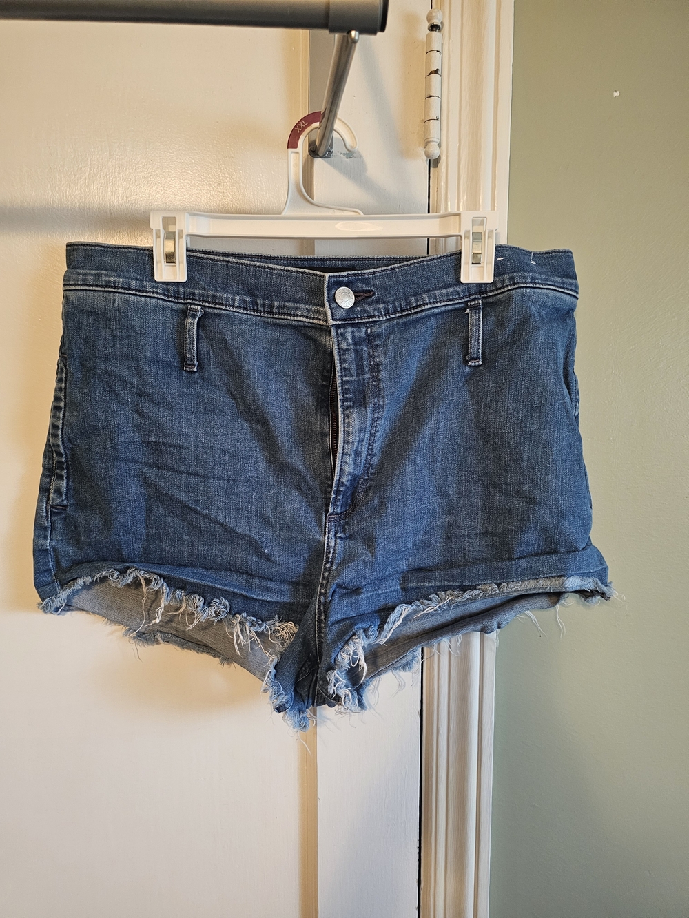 Express Dark Blue Distressed Denim Short Shorts